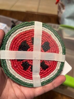 Beaded Watermelon Coaster Set - Red, Green, White